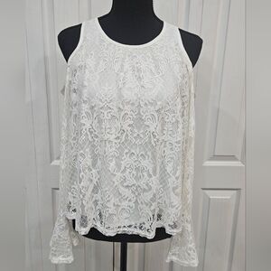 NWT HOLLISTER White Lace Cold Shoulder Long Sleeve Top Size XS Extra Small